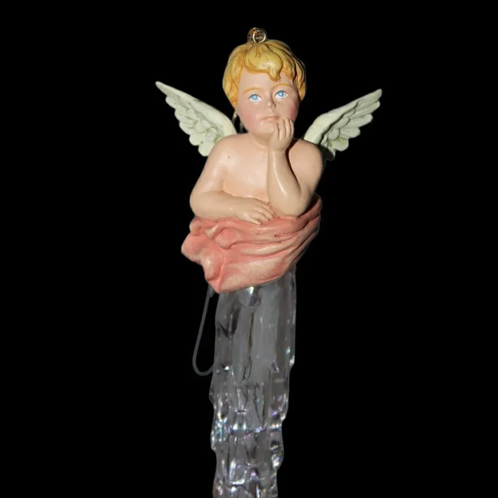 Vintage Icicle Angel tree ornament hand painted putty cherub holiday decoration